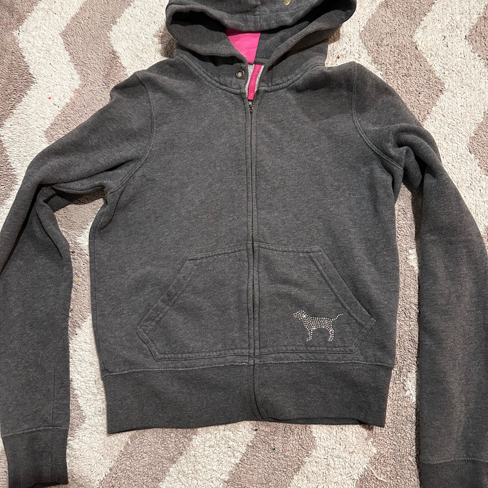 Gray Hoodie with Embellished Dog Design